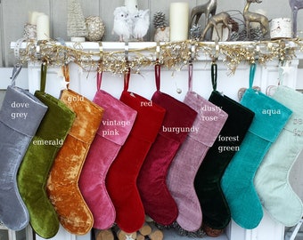 22"-23" Large Personalized Christmas Stockings Red Gold Green Silver Sea Foam Velvet Modern Boot - Christmas Stocking Embroidered with Names