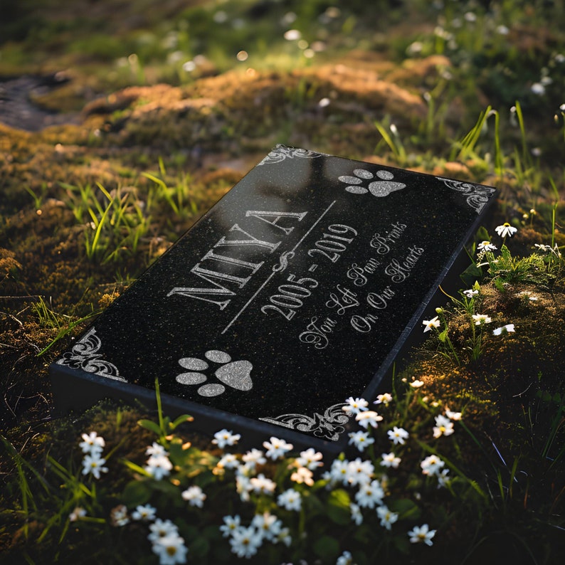 Personalized Dog Memorial Cat Memorial Granite Stone Pet Grave Marker Engraved In Memory of Headstone Custom Engraved Garden Memorial Stone image 1