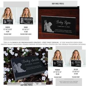 May include: Black granite memorial plaque with a baby angel design and the text "Baby Ryan, February 13, 2023, Your wings were ready but our hearts were not".