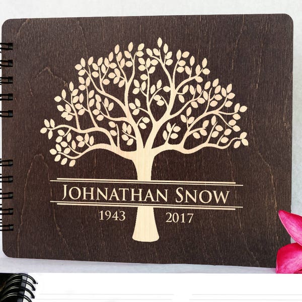 Funeral Guest Book Personalized Wooden Memorial Guestbook Made in USA  Black Mahogany Oak Wood Hardcover Finish Celebration of Life