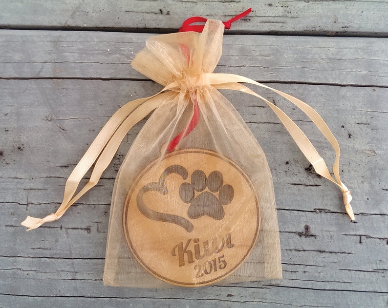 Personalized Pet Ornament Custom Engraved with Heart PawPrint Pets Name and Date Dog Cat Christmas Ornament Gift Holiday Tree Decor Ornament image 4