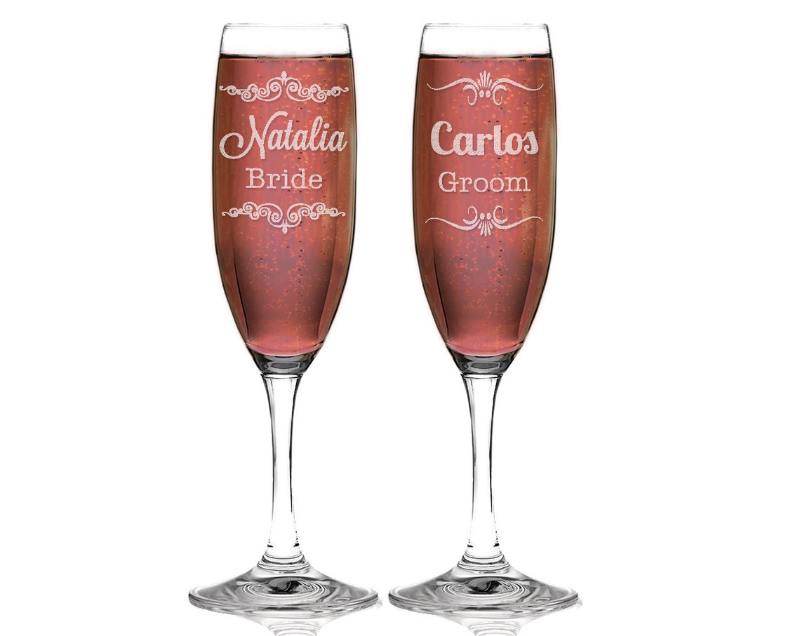 Set of 2 Bride and Groom Personalized Champagne Glasses with Etsy