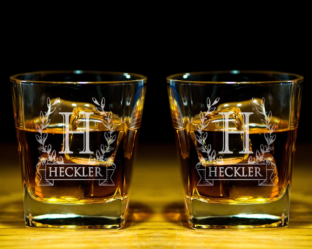 Whiskey Glasses Set of 1-4 Custom Bourbon Glasses Letter Monogram Set ...