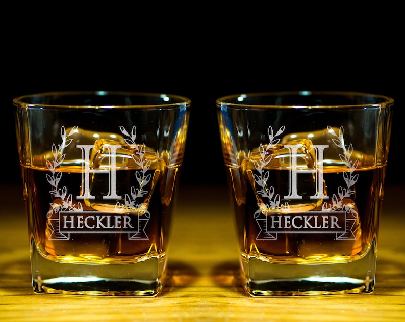 Whiskey Glasses Set of 14 Custom Bourbon Glasses Letter Etsy