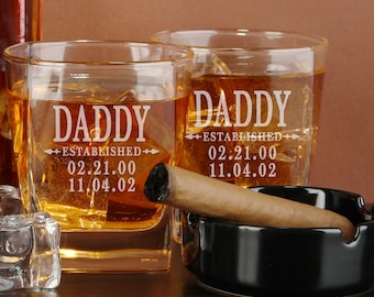 Personalized Established Whiskey Glass Gift for Him Fathers Day, Birthday, New Dad, Father Figure, Bonus Dad From Wife, Kids, Grandchild