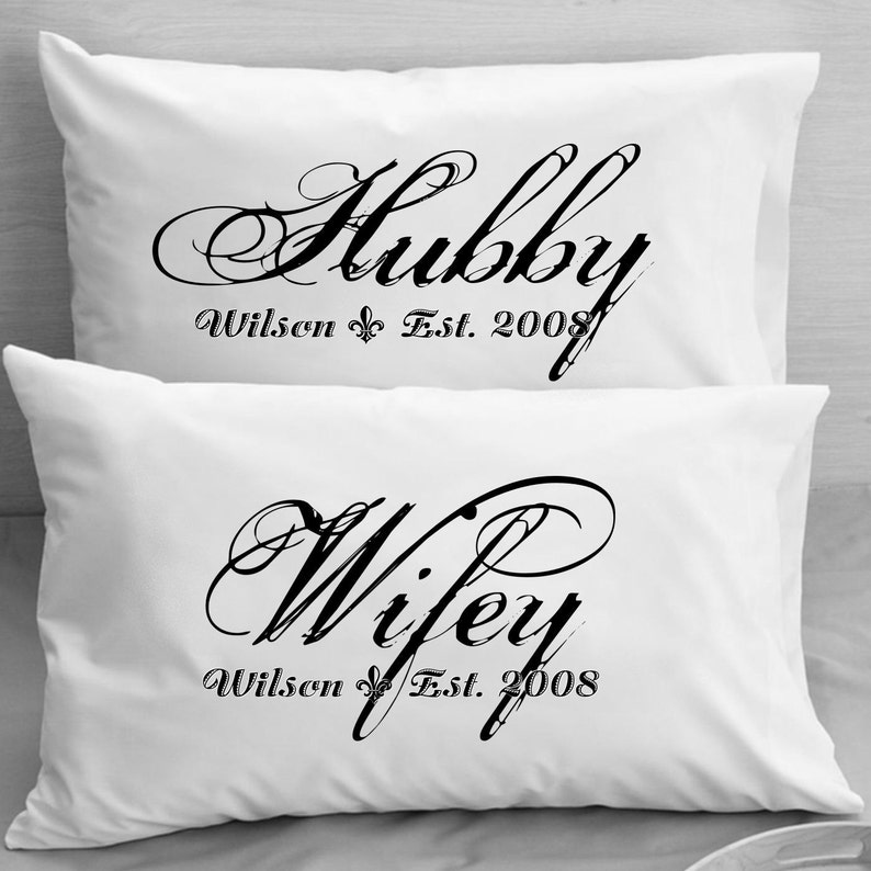 Couples Pillow Cases Custom Personalized Valentines Day Gift Wifey Hubby Wife Husband Wedding Anniversary Valentine gift idea for couples image 1