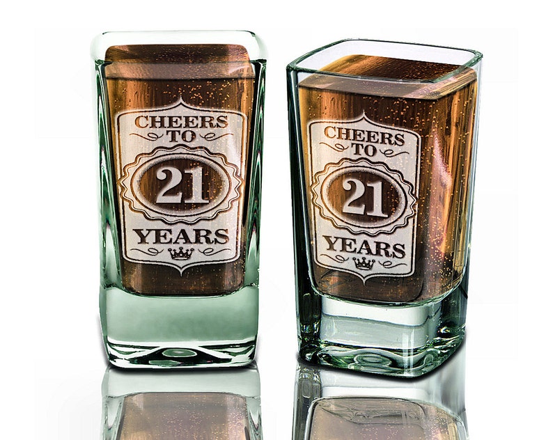 21st Birthday Shot Glass Cheers to 21 Years Glass Custom Engraved Birthday Party Favor Present Guests 30th 40th 50th 60th 70th 80th Custom image 1