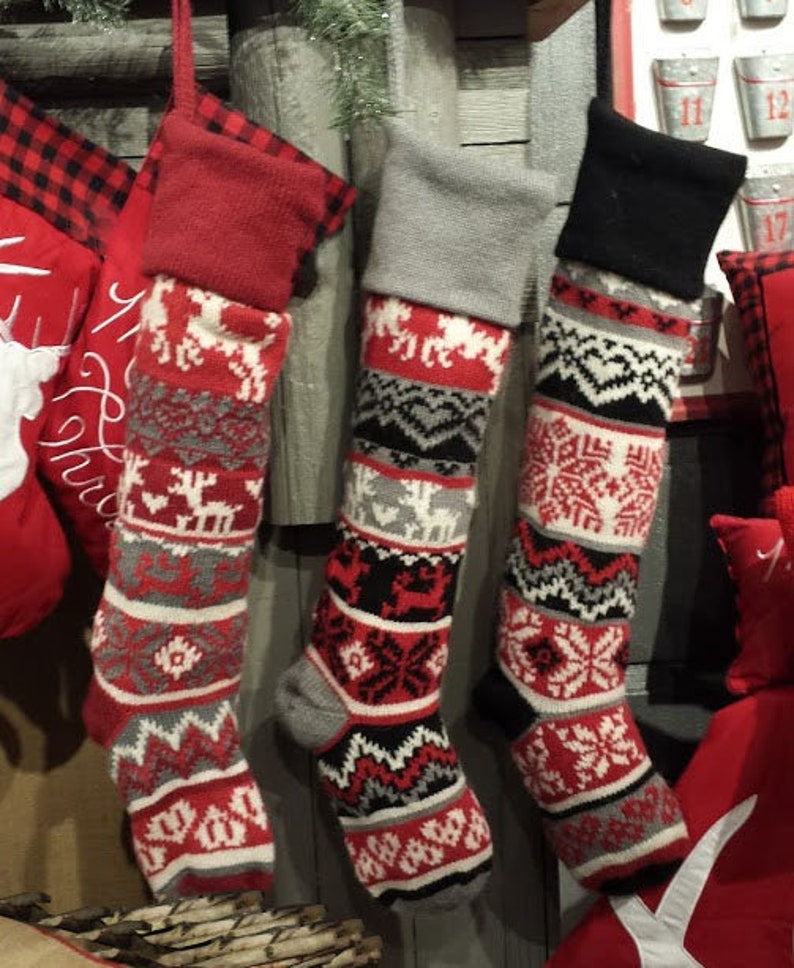 Personalized Large 28 Knitted Christmas Stockings Red Etsy