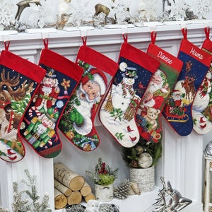 Needlepoint Christmas Stockings Personalized Santa Nutcracker Reindeer Old World Finished Embroidered Stockings with Names image 7
