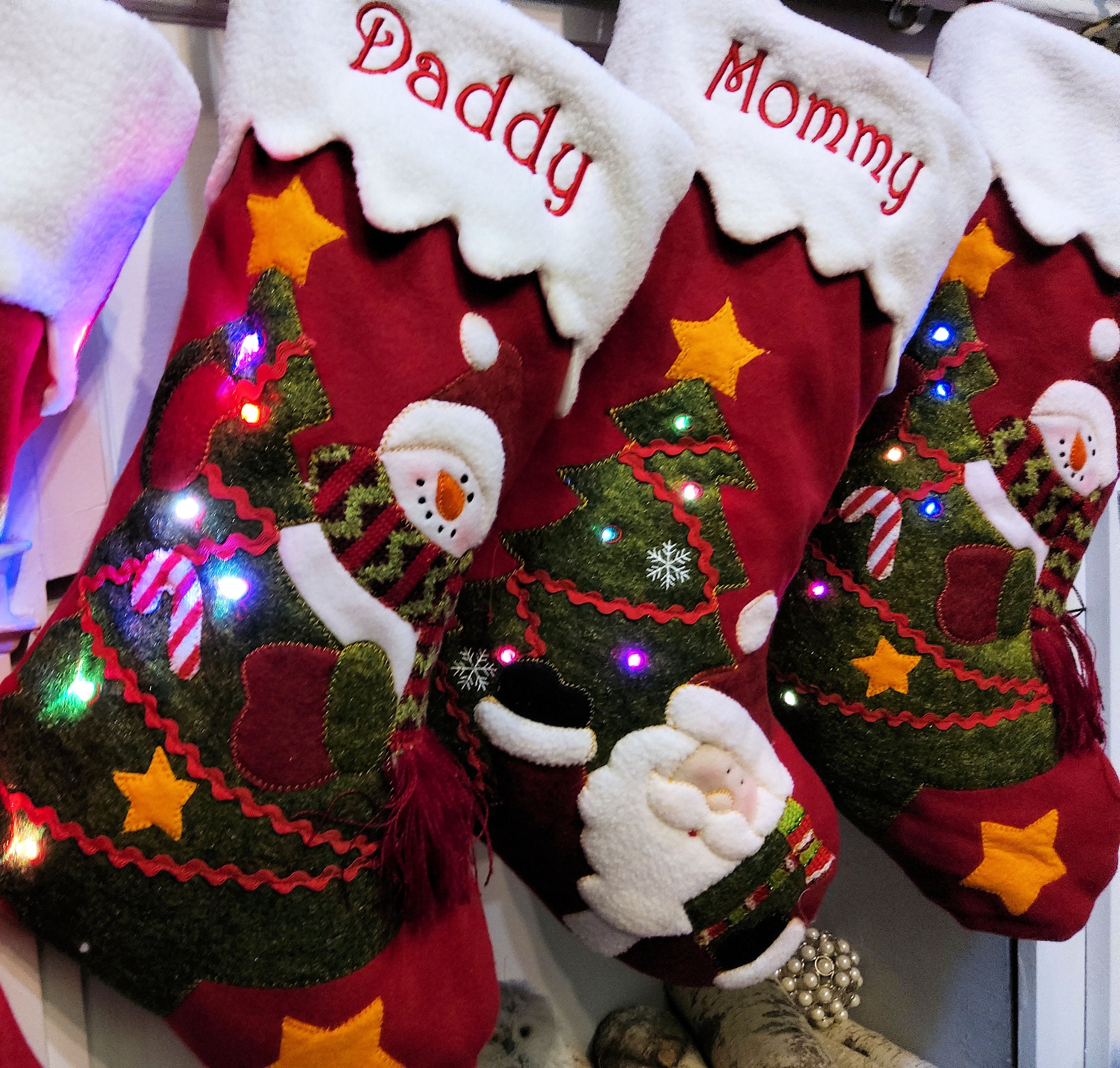 Light up Snowman Santa Personalized Christmas Stockings 3D Light up Snowman Santa Personalized Christmas Stockings 3D