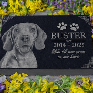 Personalized Custom Granite Dog Cat Memorial Headstone - Waterproof Pet Cemetery Marker with Photo Plaque for Outdoor Garden Stepping Stone