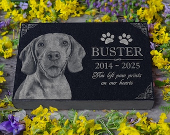 Personalized Custom Granite Dog Cat Memorial Headstone - Waterproof Pet Cemetery Marker with Photo Plaque for Outdoor Garden Stepping Stone