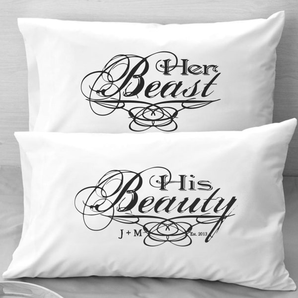 Couples  Pillow Cases Beauty Beast  pillowcases personalized gift idea for him or Her Bridal Shower Anniversary or Wedding