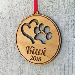 Personalized Pet Ornament Custom Engraved with Heart PawPrint Pets Name and Date Dog Cat Christmas Ornament Gift Holiday Tree Decor Ornament image 1