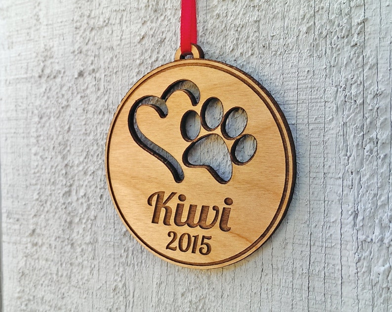 Personalized Pet Ornament Custom Engraved with Heart PawPrint Pets Name and Date Dog Cat Christmas Ornament Gift Holiday Tree Decor Ornament image 1