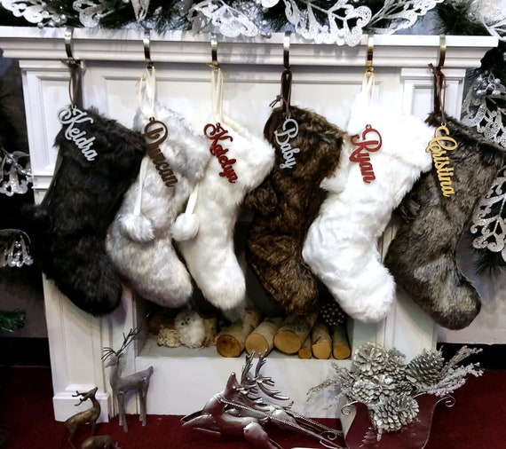 20 21 23 Faux Fur Christmas Stockings Ivory Brown Grey