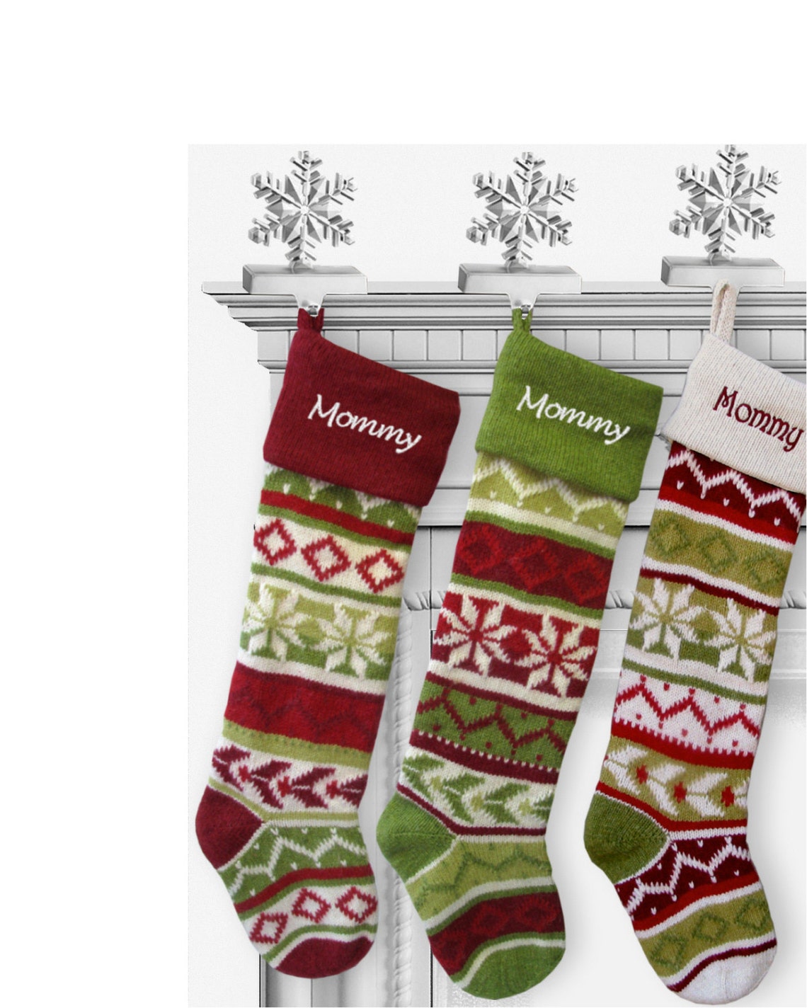 Personalized Knitted Christmas Stockings Red Green White - Etsy