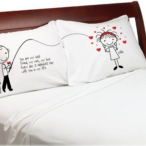 Cute Fishing for Love Boyfriend Girlfriend Valentines Day Gift Personalized Pillow Cover Couples Anniversary Stick People Bf Gf image 1