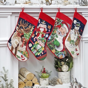 Needlepoint Christmas Stockings Personalized Santa Nutcracker Reindeer Old World Finished Embroidered Stockings with Names image 4