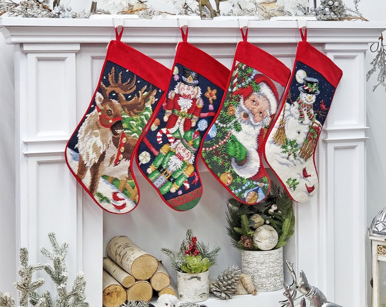 Needlepoint Christmas Stockings Personalized Santa Nutcracker Reindeer Old World Finished Embroidered Stockings with Names image 4