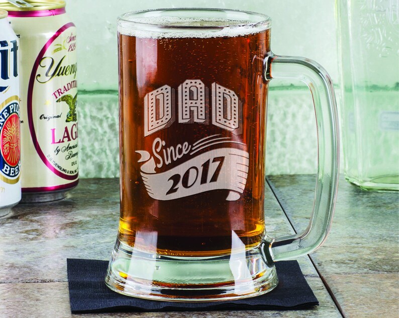 New Dad Gift Daddy Since 2020 Beer Mug 16 Oz Engraved Beer Glass Father's Day Gift Idea Etched from daughter son and wife for Fathers Day image 4