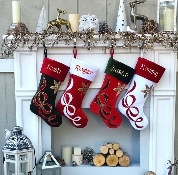 Set of 3 Personalized knitted Christmas Stocking with Name, Embroidery  Snowflake Stocking Custom Needlepoint Stockings, Customized Keepsake  Christmas