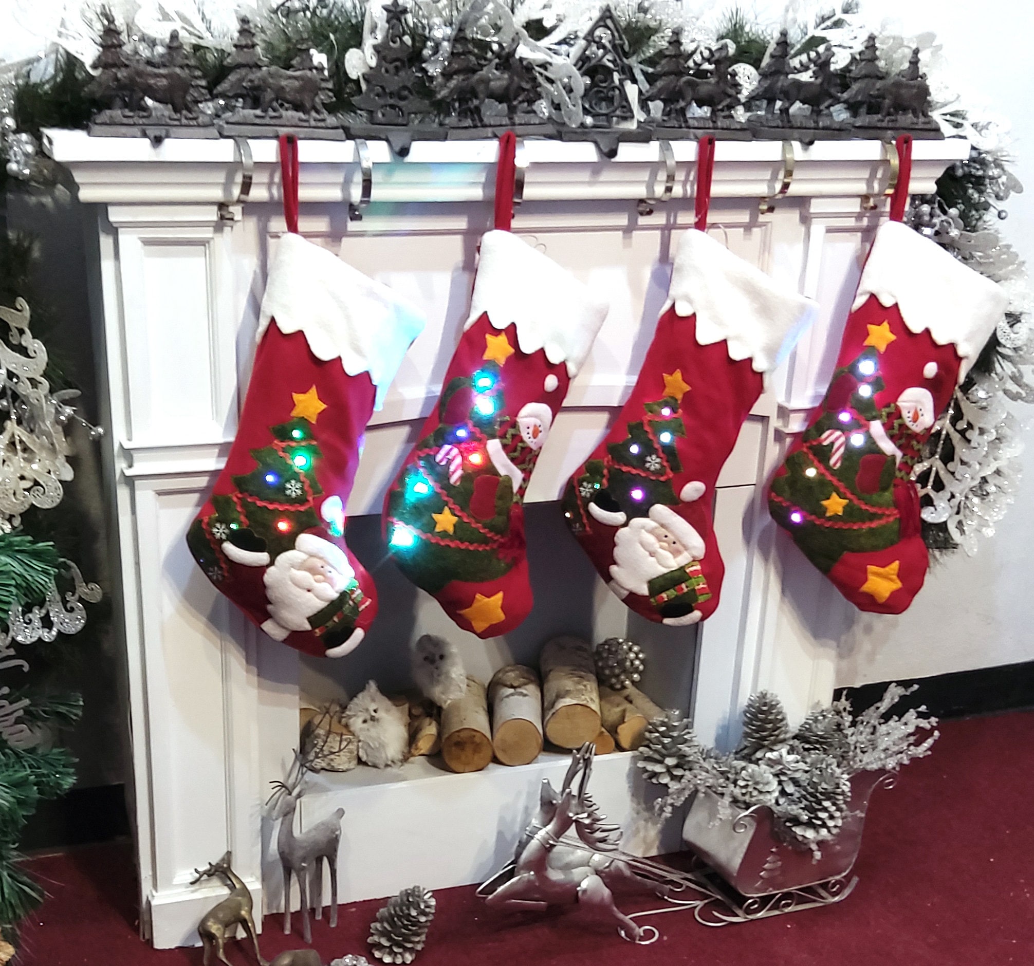 Light Up Snowman Santa Personalized Christmas Stockings 3D Kids Christmas Embroidered with Names