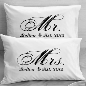 Mr and Mrs  Pillowcases Custom Personalized Wife Husband Wedding Anniversary Newlywed gifts for a Couple