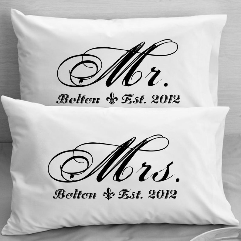 Mr and Mrs Pillowcases Custom Personalized Wife Husband Wedding Anniversary Newlywed gifts for a Couple image 1