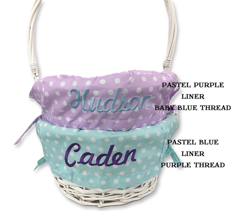 Personalized Easter Basket Easter Baskets Folding Handle Polkadot Easter Basket Liner Blue Green Purple Pink For Boys Girls White Yellow image 4