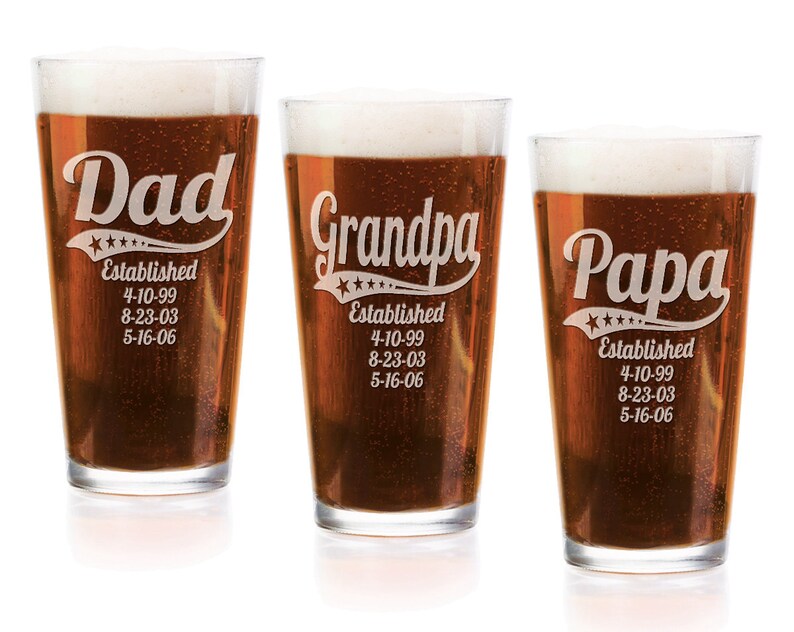 Personalized Dad Daddy Grandpa Fathers Day Pub Glass 16 Oz Engraved Pub Beer Mug Gift for Papa, American Dad, Hero, Birthday, Christmas 