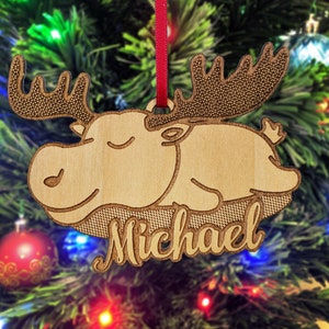 Moose Custom Wooden Holiday Ornament Gift Country Rustic Decor Birthday Gift for Mom Dad Animal Christmas Tree Trinket for Sibling Kids Gift