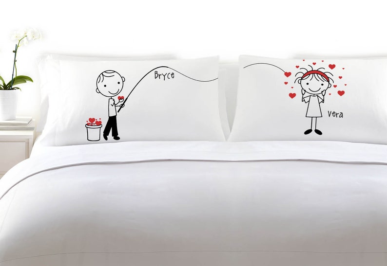 Cute Fishing for Love Boyfriend Girlfriend Valentines Day Gift Personalized Pillow Cover Couples Anniversary Stick People Bf Gf image 10