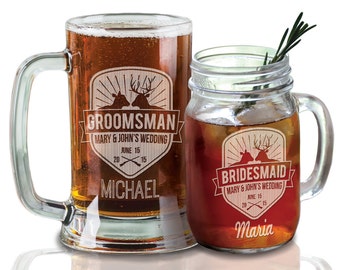 Buck and Doe Hunter Bridesmaid Groomsman Beer Mugs Mason Camo Wedding Barn Hunting Groomsmen Personalized Gift Bulk Discount Country