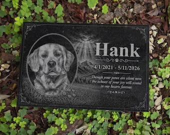 Custom Photo Pet Memorial Stone | Personalized Dog Grave Marker | Engraved Black Granite Plaque | Loss of Pet Sympathy Gift | Rainbow Bridge
