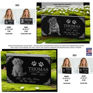 Personalized Dog Memorial Cat Memorial Granite Stone Pet Grave Marker Engraved In Memory of Headstone Custom Engraved Garden Memorial Stone Paws Above + Photo