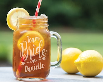 Team Bride Personalized with Name Mason Jar for Bachelorette Bash, Party, Bridal Shower, Bridesmaid Gifts Bulk Discount