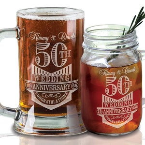 Anniversary Gifts for Him Her Couples Parents Beer Mug Mason Jar Wedding Anniversary 10th 20th 30th 40th 50th Wife Husband Custom Man