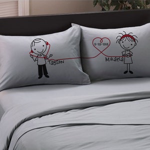 Valentines Day Gift Listen to My Heart Boyfriend Girlfriend Valentine for him her Couple Pillowcases Personalized Stick People Lovers Love image 2