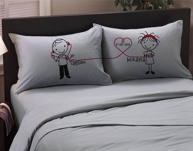 Valentines Day Gift Listen to My Heart Boyfriend Girlfriend Valentine for him her Couple Pillowcases Personalized Stick People Lovers Love image 2