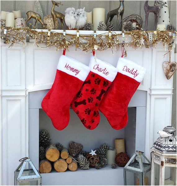 Personalized red plush christmas stockings Clearance