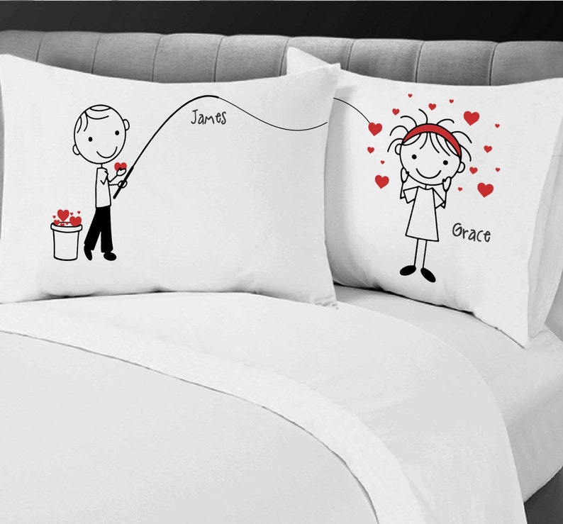 Cute Fishing for Love Boyfriend Girlfriend Valentines Day Gift Personalized Pillow Cover Couples Anniversary Stick People Bf Gf image 6