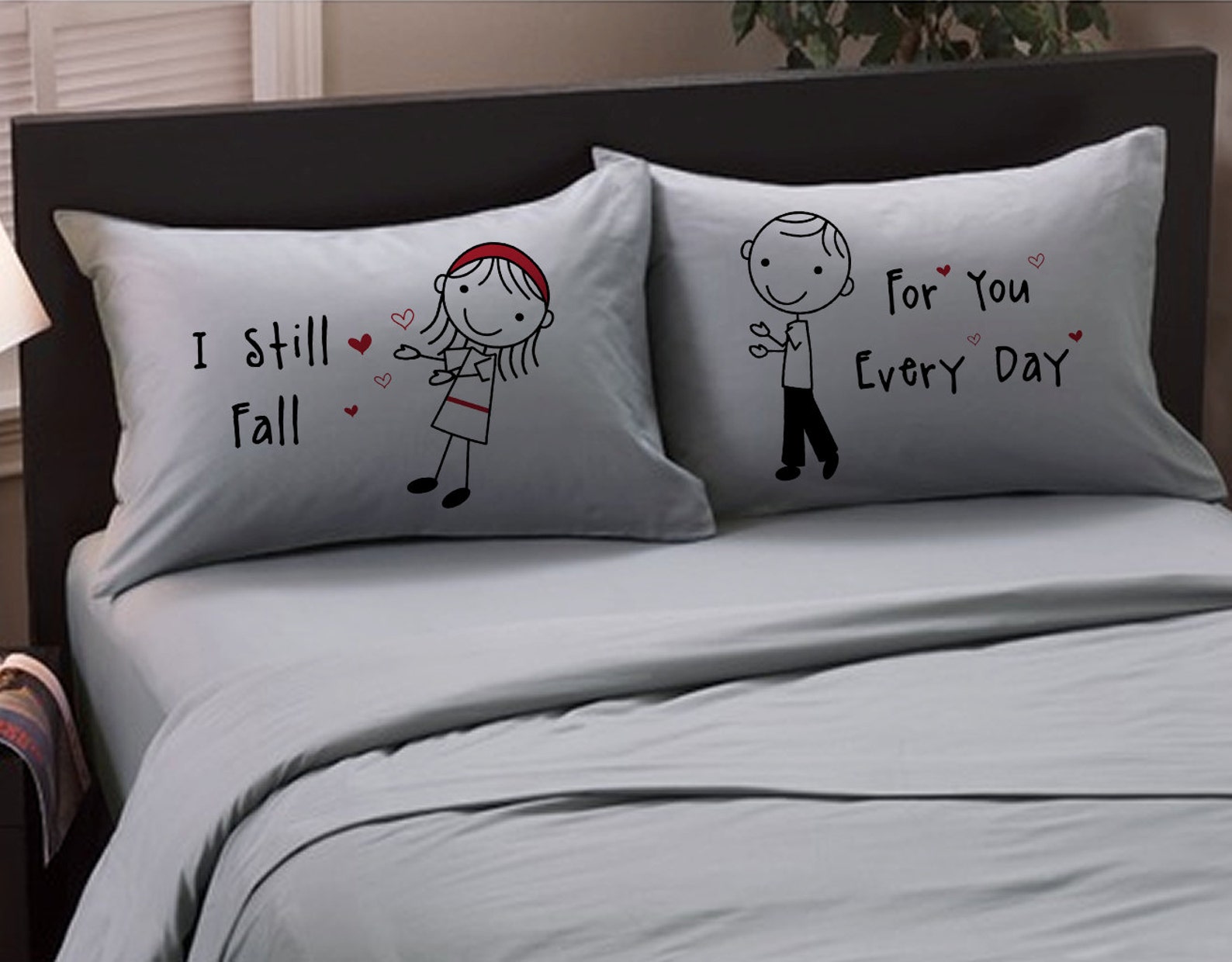 Falling in Love Pillow Cases Stick Figure Valentine Day Couple Etsy