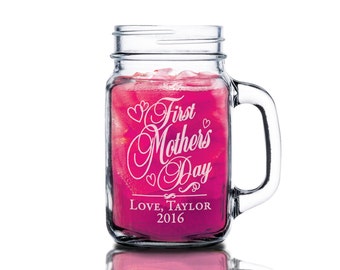 First Mothers Day Gift Idea Personalized Mason Jar Mug 1st Mother's Day for Mother Est. Cute Present for Mom from son daughter kids