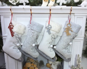 Ice Skate Christmas Stockings Christmas Grey and White for Kids and Family Xmas 2022