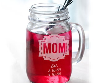 Mom Birthday Gift Mason Jar Mug with Custom Egnraved Special for Mom Christmas Love Personalized 2023 Holiday Present for Mommy