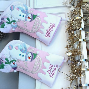 Children's Large Christmas Snowman Personalized stocking with Melting Ice Cuff image 5