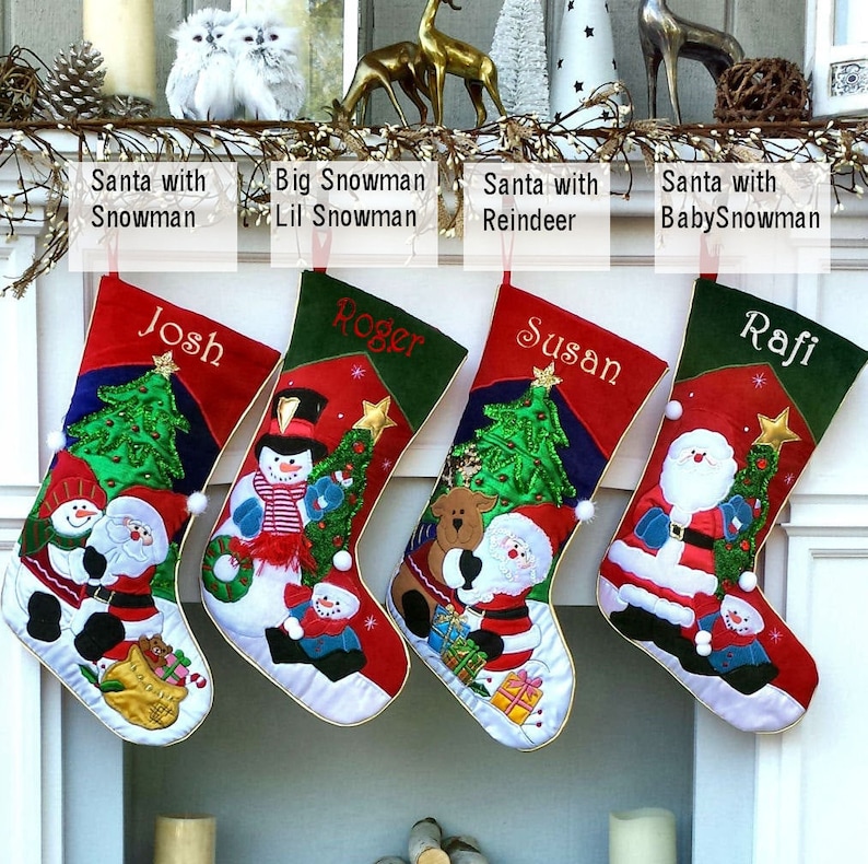 Applique Santa and Friends Christmas Stockings Embroidered with Names or Personalized Monogram for Kids and Adults image 2