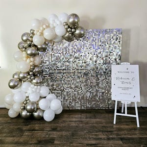 Silver Sequin Shimmer Wall Backdrop | Sparkle Glimmer Panel for Weddings, Parties, Photo Booths, Birthdays & Events | 6ft x 6ft | 7ft x 7ft