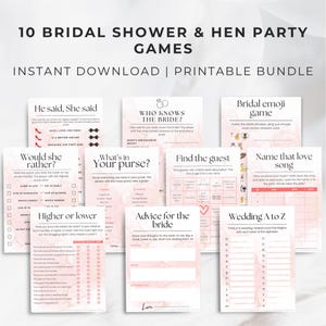 Bridal Shower & Hen Party Games Bundle | 10 Fun Printable Wedding Games | Bachelorette Party | Printable | Instant Download | Blush Theme